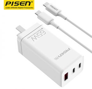 Sạc 1 cổng USB+ 2 Type-C Kèm cáp Type-C Pisen Pro GaN and Type-C (65W, 2xPD3.0, 1xQC4.0 ) - (GB65-R20)