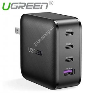 Sạc siêu nhanh 4 cổng 3x type C và 1x A Ugreen 70773 65W 3C + 1A PD3.0 GaN màu đen CD224 20070773