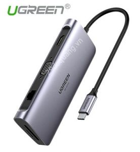 Bộ chuyển USB Type-C ra 3xUSB3.0 + 4K-HDMI + VGA + RJ45 + SD-TF + PD hỗ trợ PD 3.0 CM179 10070490 Ugreen 70490