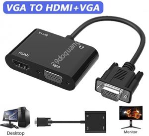 Bộ chuyển đổi VGA sang HDMI + VGA có cổng âm thanh 3.5mm gắn màn hình máy tính, máy chiếu