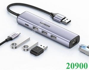 Hub Type C sang LAN 100/1000Mbps Kèm HUB 3 Cổng USB 3.0 Ugreen 20900